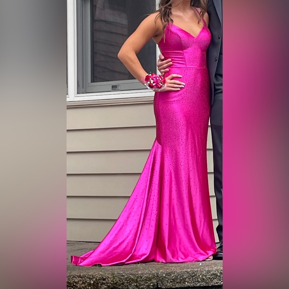 Jovani size 4 Pink prom dress with pink rhinestones and lace up back.